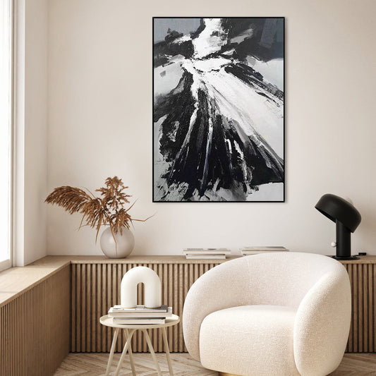 Abstract Black and White Expressionism - Dynamic Oil Painting for Modern Decor