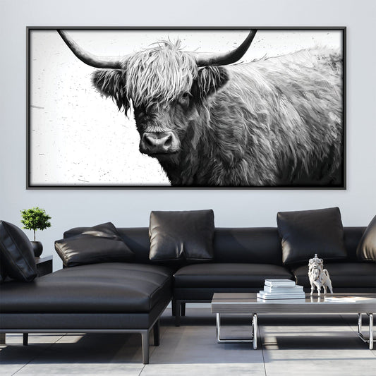 Stunning Black and White Highland Cow Oil Painting for Modern Home Decor