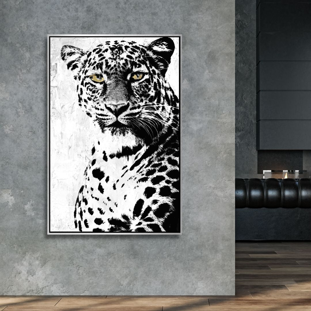 Striking Black and White Leopard Oil Painting for Modern Home Decor