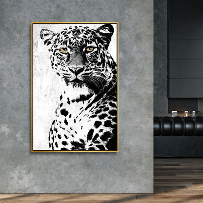 Striking Black and White Leopard Oil Painting for Modern Home Decor