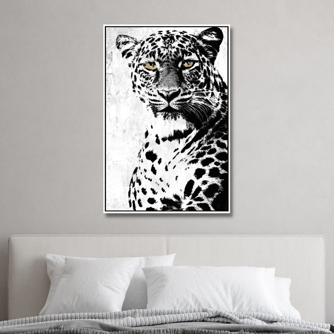 Striking Black and White Leopard Oil Painting for Modern Home Decor