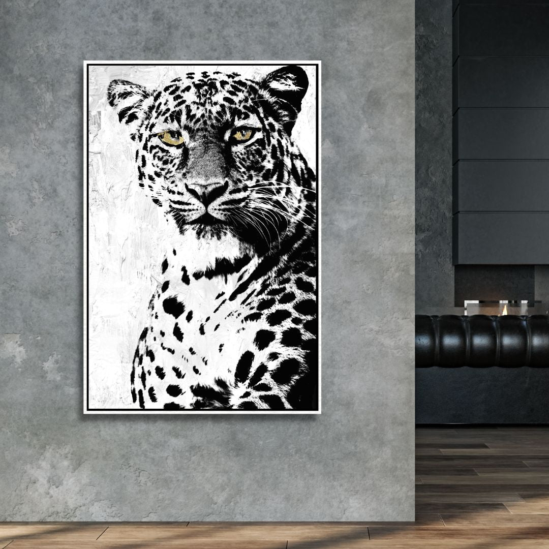 Striking Black and White Leopard Oil Painting for Modern Home Decor