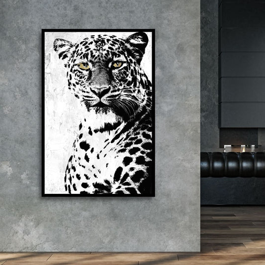 Striking Black and White Leopard Oil Painting for Modern Home Decor