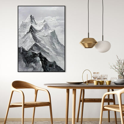 Stunning Black and White Mountain Landscape Oil Painting for Modern Home Décor