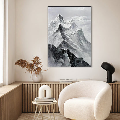 Stunning Black and White Mountain Landscape Oil Painting for Modern Home Décor