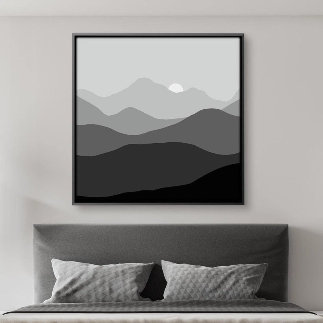 Serene Black and White Mountain Landscape Oil Painting for Modern Home Decor