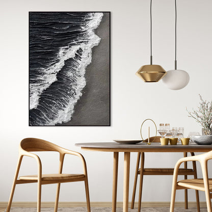 Monochrome Ocean Waves: Elegant Black and White Oil Painting for Modern Decor