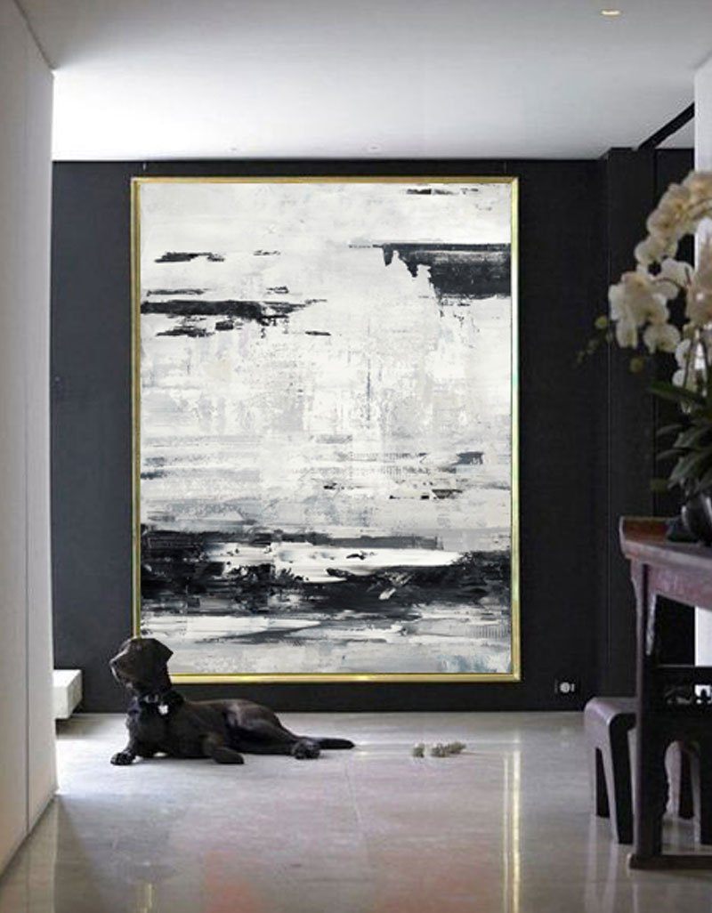 Stunning Black and White Abstract Seascape Oil Painting for Modern Home Decor