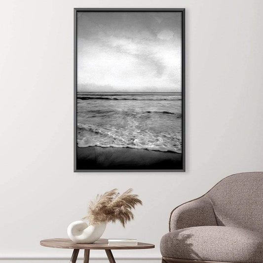 Monochrome Beach Scene Oil Painting for Stylish Home Decor