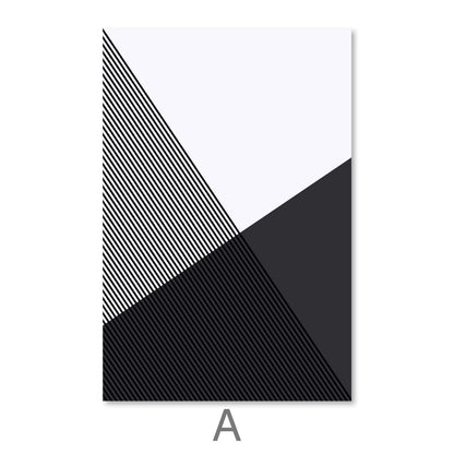 Modern Black and White Geometric Triangle Oil Painting for Stylish Home Decor