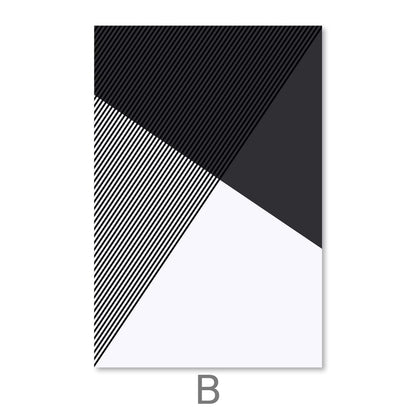 Modern Black and White Geometric Triangle Oil Painting for Stylish Home Decor