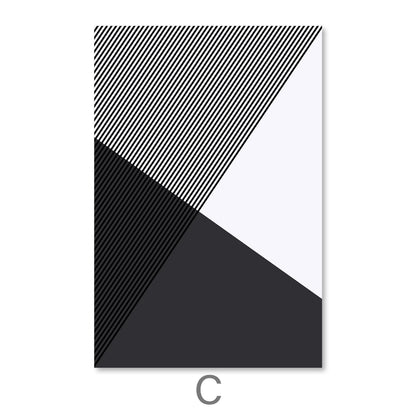 Modern Black and White Geometric Triangle Oil Painting for Stylish Home Decor