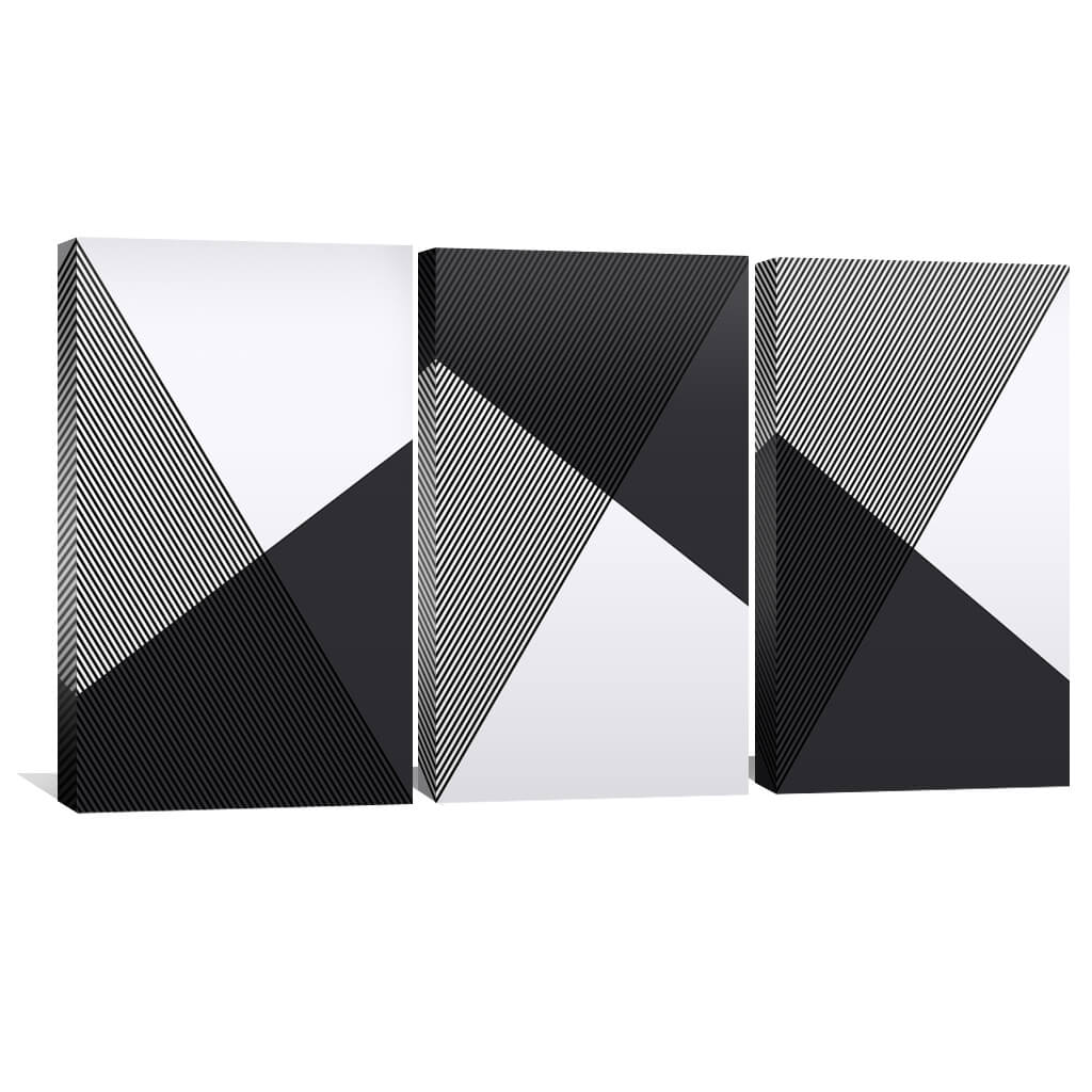 Modern Black and White Geometric Triangle Oil Painting for Stylish Home Decor