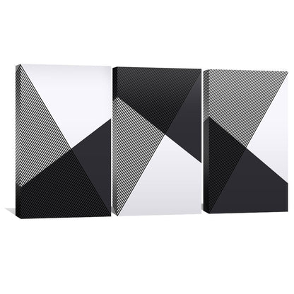 Modern Black and White Geometric Triangle Oil Painting for Stylish Home Decor