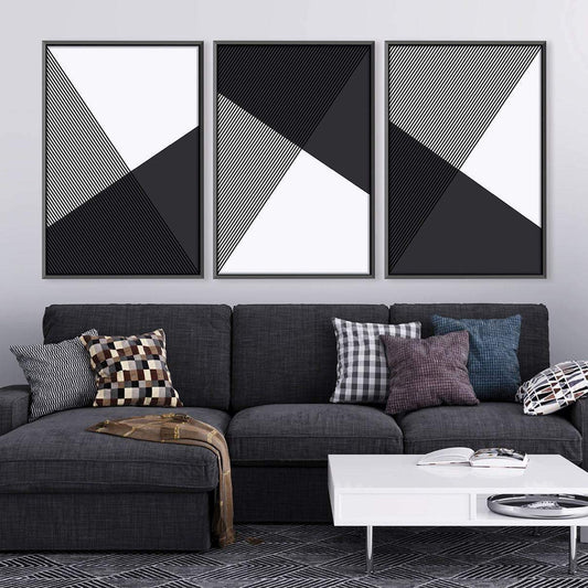 Modern Black and White Geometric Triangle Oil Painting for Stylish Home Decor