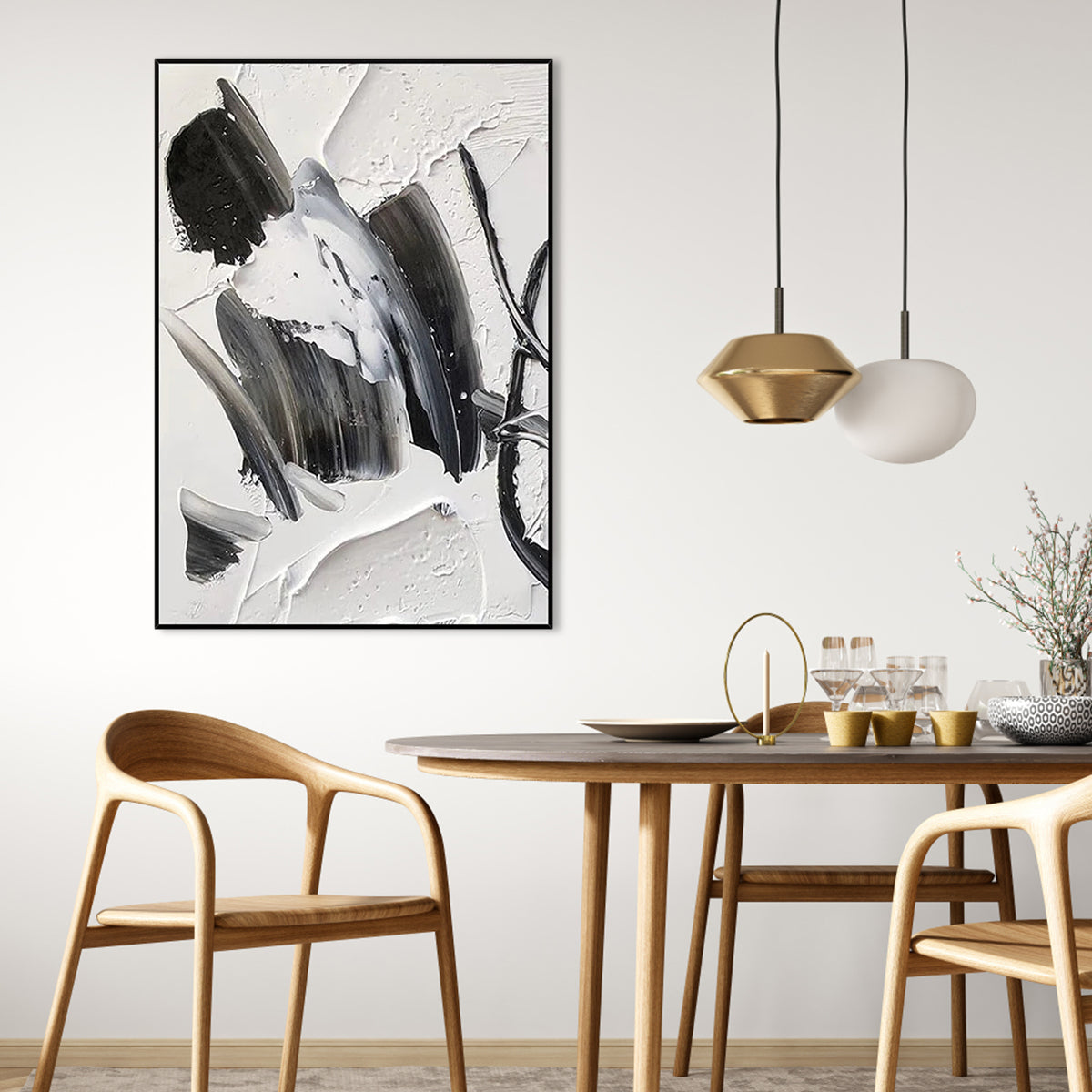 Stylish Black and White Abstract Oil Painting of a Woman's Silhouette for Modern Decor