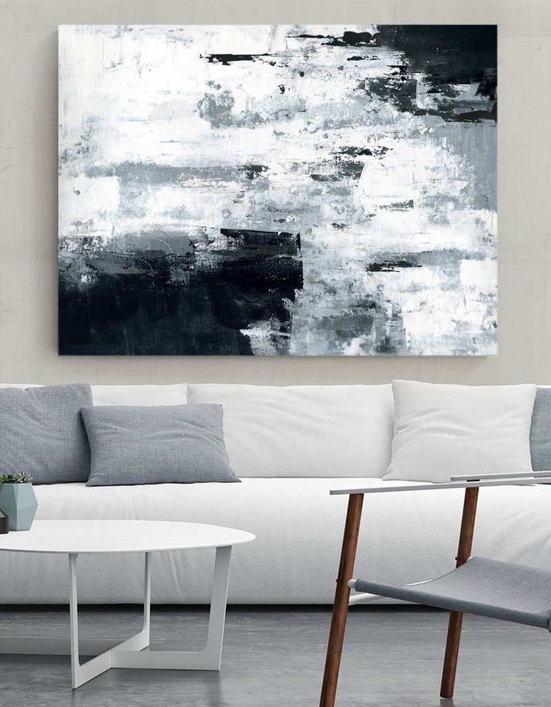 Monochrome Elegance: Stunning Black and Gray Abstract Oil Painting for Modern Spaces