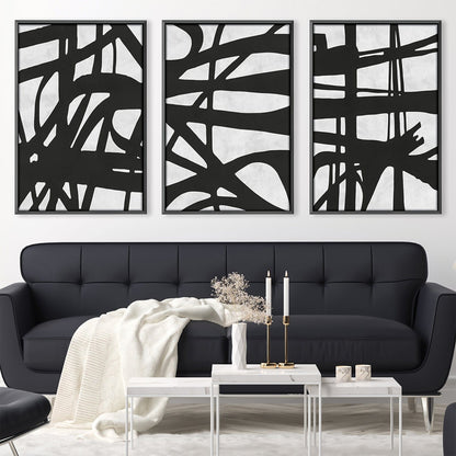 Abstract Black Strokes Oil Painting for Modern Home Decor