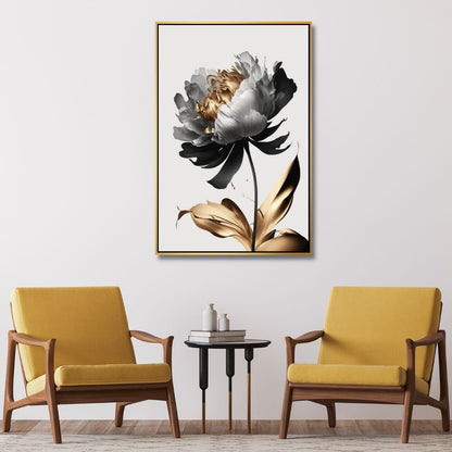 Elegant Black, White, and Gold Floral Abstract Oil Painting for Modern Home Decor