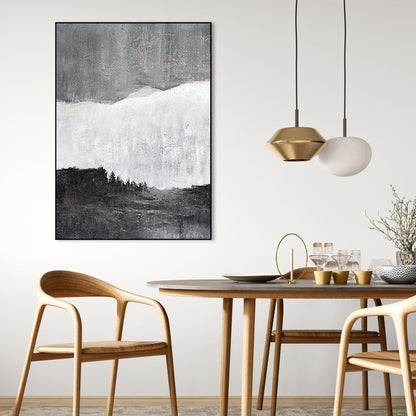 Serene Black, White, and Gray Landscape Oil Painting for Modern Home Decor