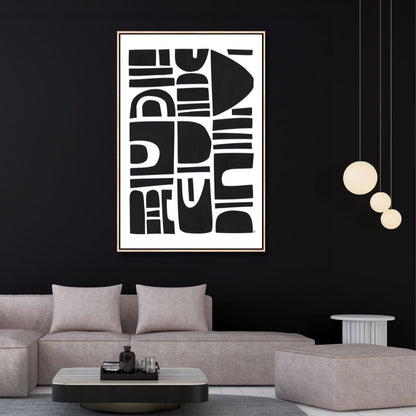 Abstract Black and White Shapes Wall Art for Modern Home Decor