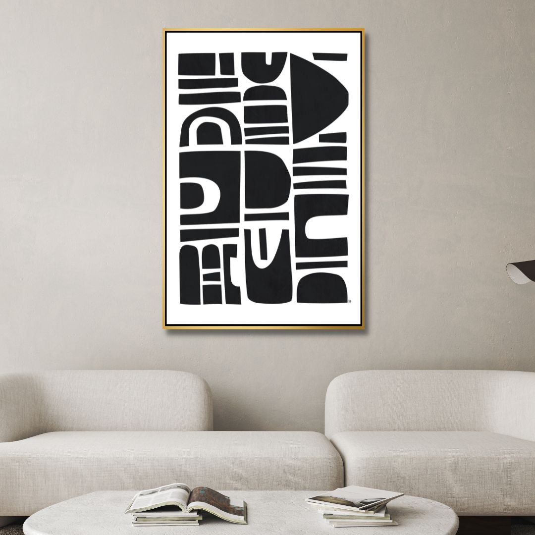 Abstract Black and White Shapes Wall Art for Modern Home Decor