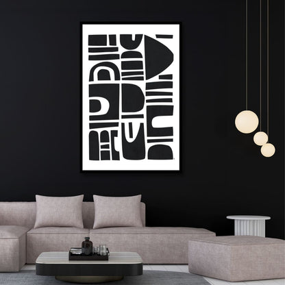 Abstract Black and White Shapes Wall Art for Modern Home Decor