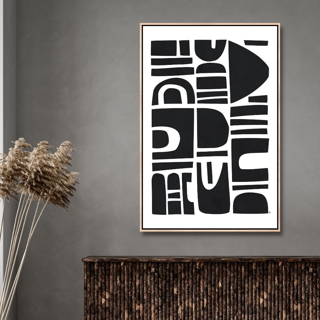 Abstract Black and White Shapes Wall Art for Modern Home Decor