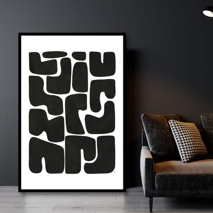 Abstract Black and White Stepping Stones Oil Painting for Modern Home Décor