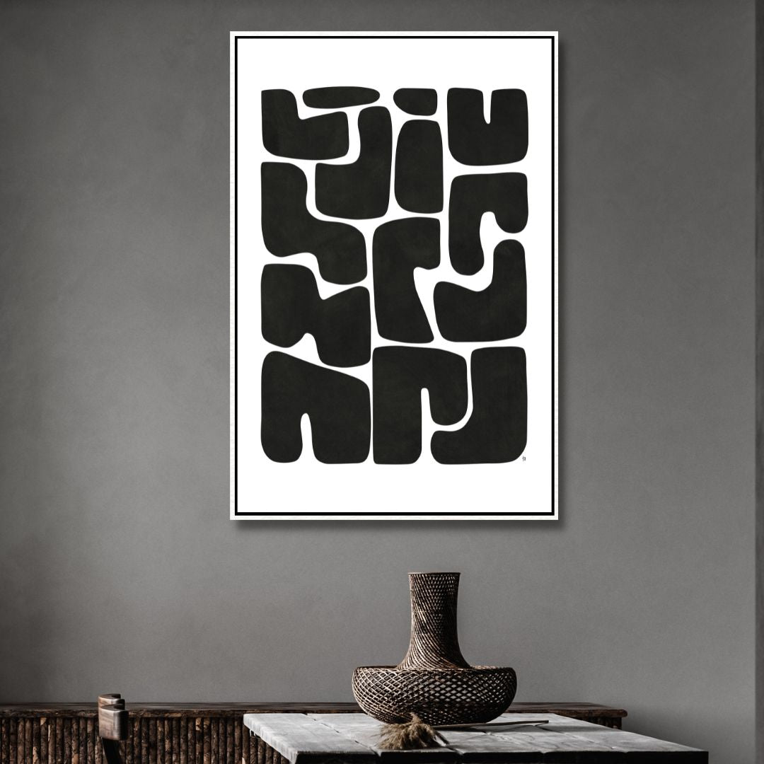 Abstract Black and White Stepping Stones Oil Painting for Modern Home Décor