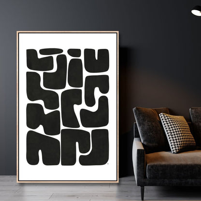 Abstract Black and White Stepping Stones Oil Painting for Modern Home Décor