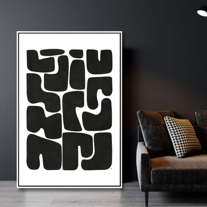 Abstract Black and White Stepping Stones Oil Painting for Modern Home Décor