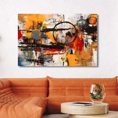 Vibrant Abstract Oil Painting with Bold Brushstrokes in Black, Yellow, Red, and White