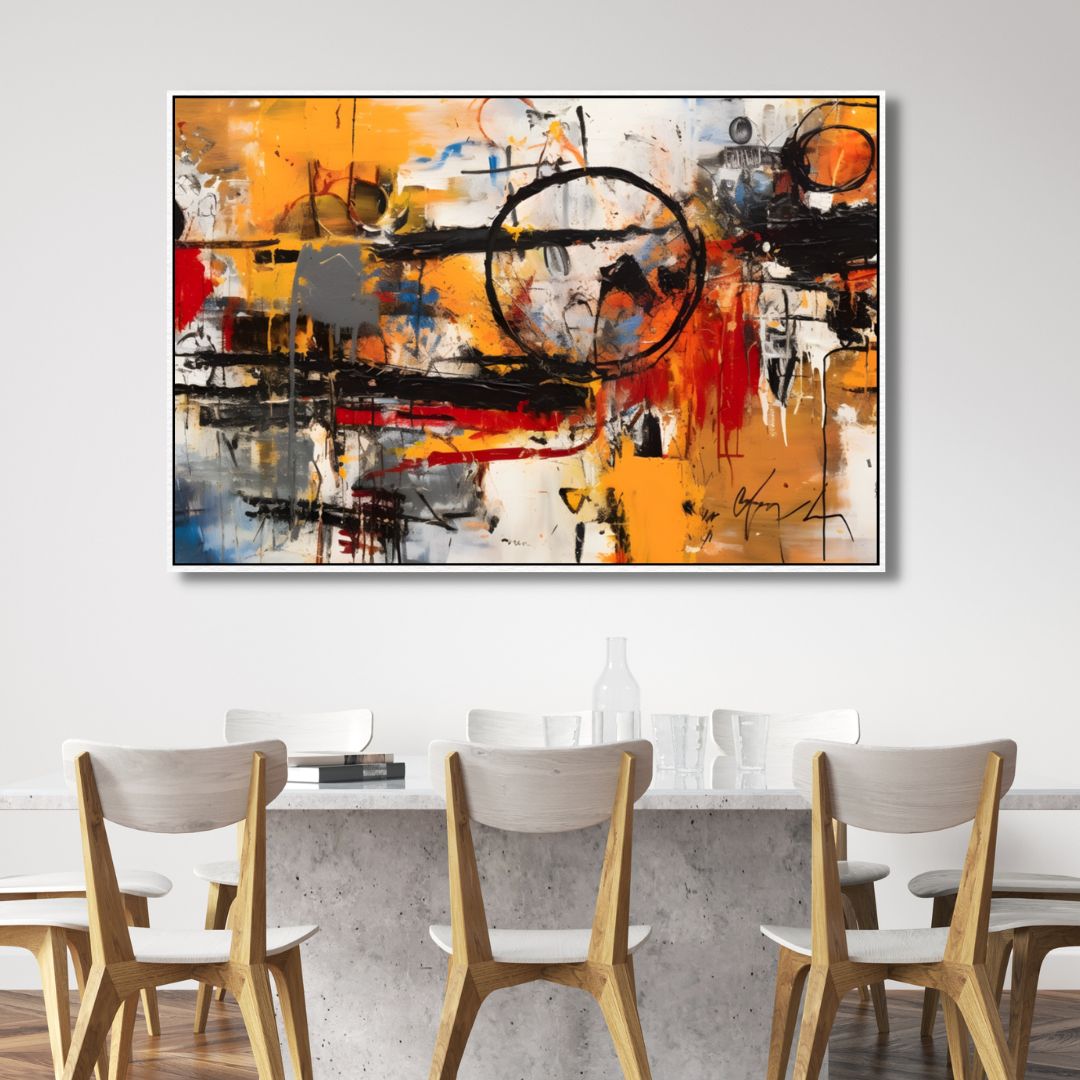 Vibrant Abstract Oil Painting with Bold Brushstrokes in Black, Yellow, Red, and White