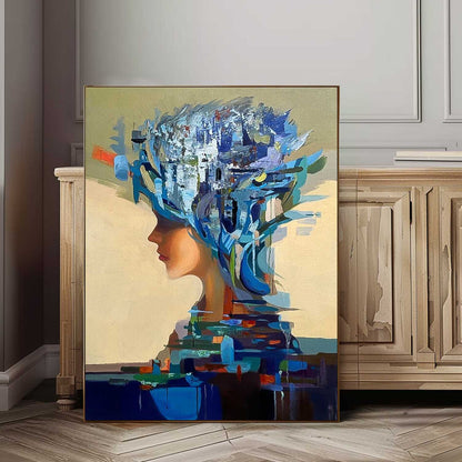 Abstract Woman's Profile Oil Painting with Vibrant Colors and Artistic Flair