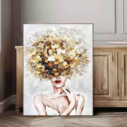 Abstract Woman with Floral Hat Oil Painting for Stylish Home Decor