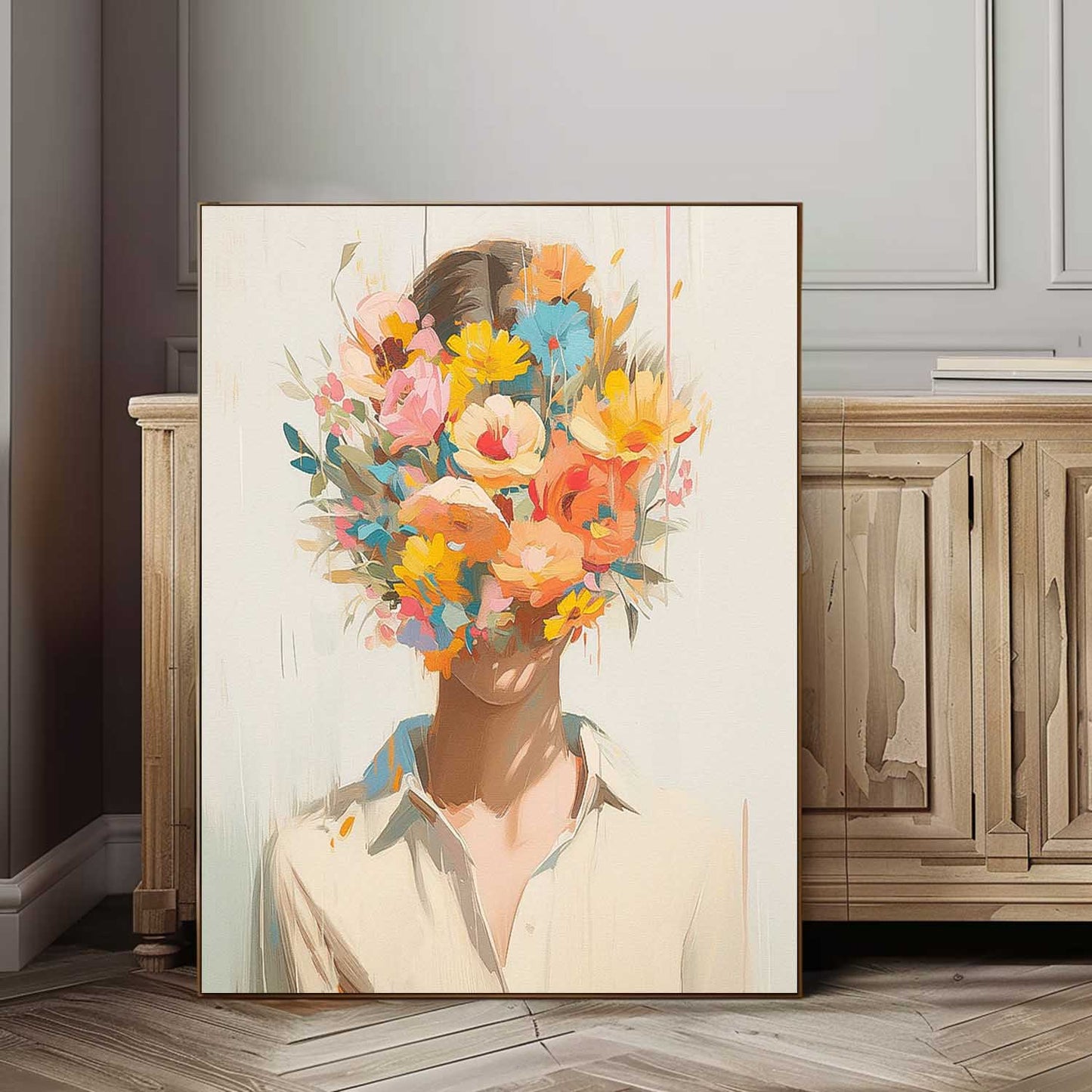 Vibrant Floral Portrait Canvas Art for Modern Home Decor