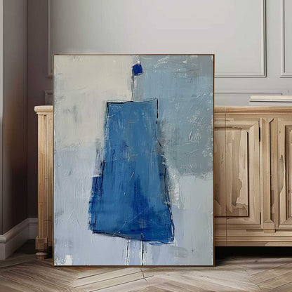 Abstract Blue Minimalist Oil Painting for Contemporary Home Decor