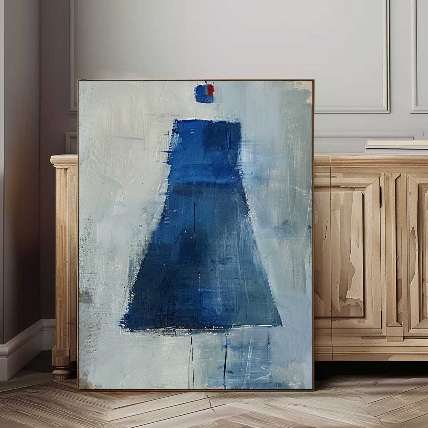 Elegant Blue Minimalist Oil Painting for Modern Home Decor