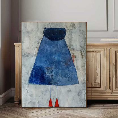 Contemporary Woman in Blue Dress - Abstract Minimalist Oil Painting for Modern Decor