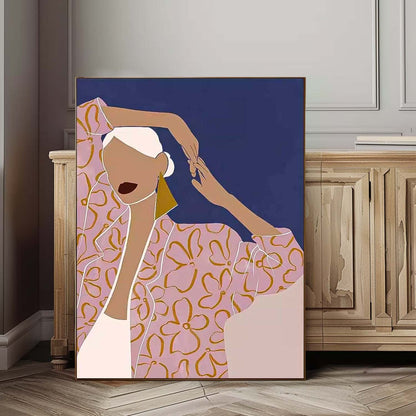Stylish Woman in Floral Blouse - Contemporary Oil Painting for Elegant Decor