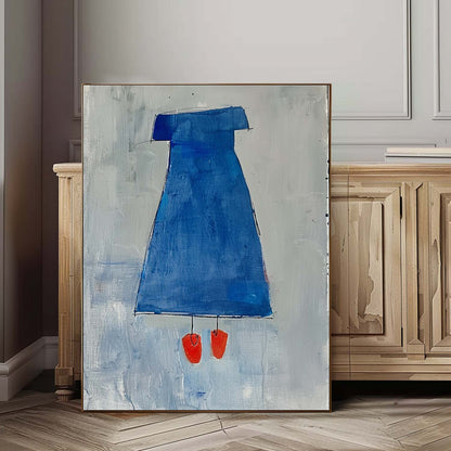 Chic Minimalist Blue Dress Oil Painting for Modern Home Decor