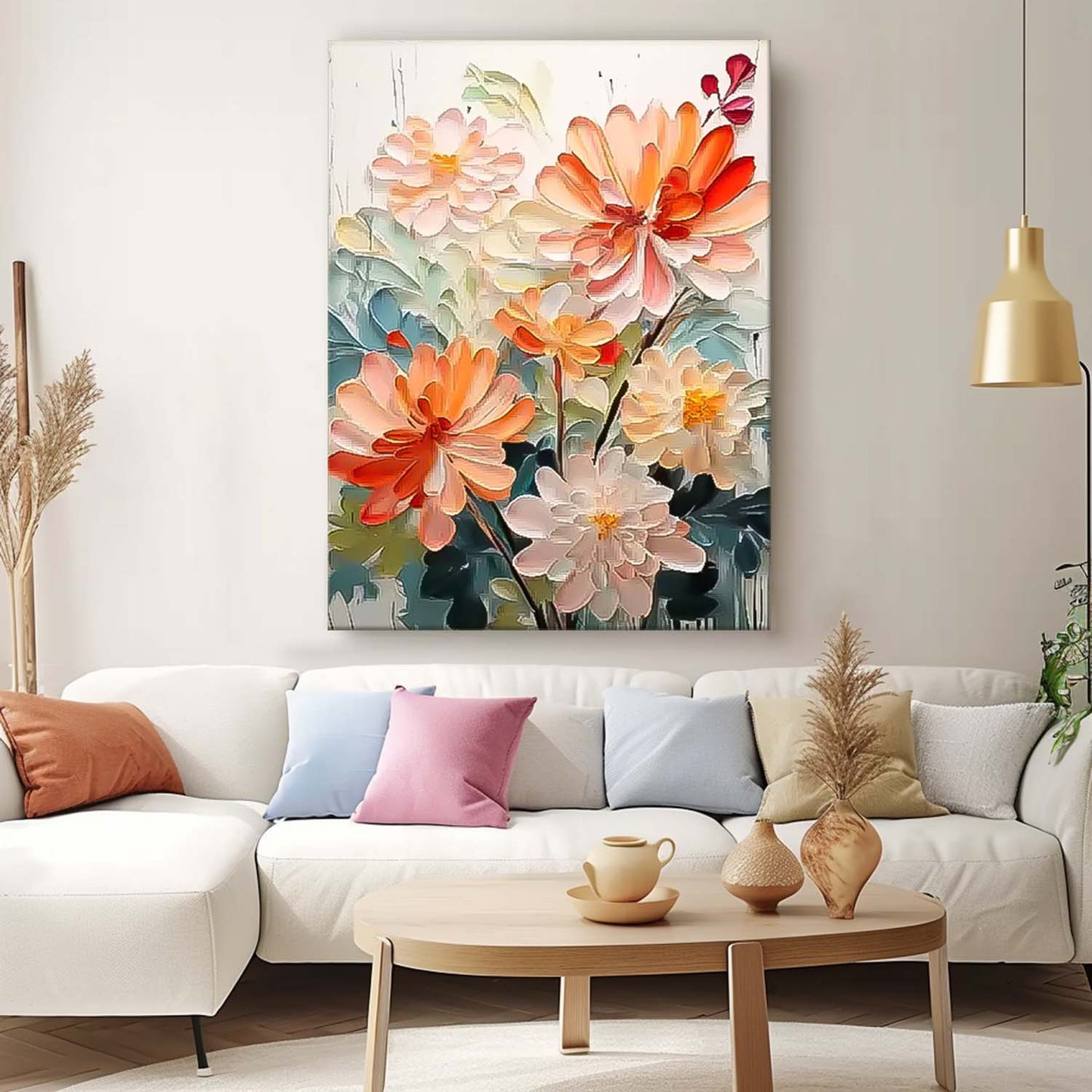Vibrant Floral Oil Painting - Elegant Flower Artwork for Home Decor