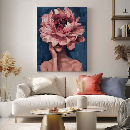 Floral Fantasy: Elegant Oil Painting of Woman with Flower Face