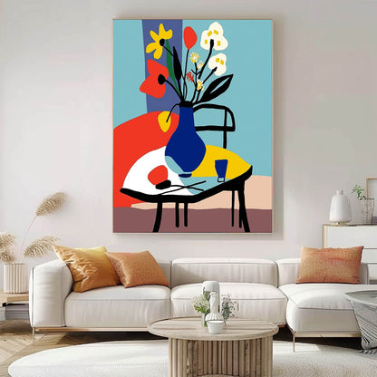 Vibrant Floral Still Life Oil Painting in Colorful Vase for Home Décor
