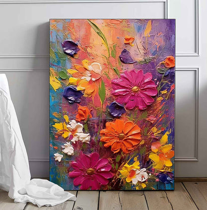 Vibrant Floral Oil Painting on Canvas - Colorful Nature Wall Art Decor