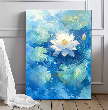 Serene Water Lily Oil Painting for Tranquil Home Decor