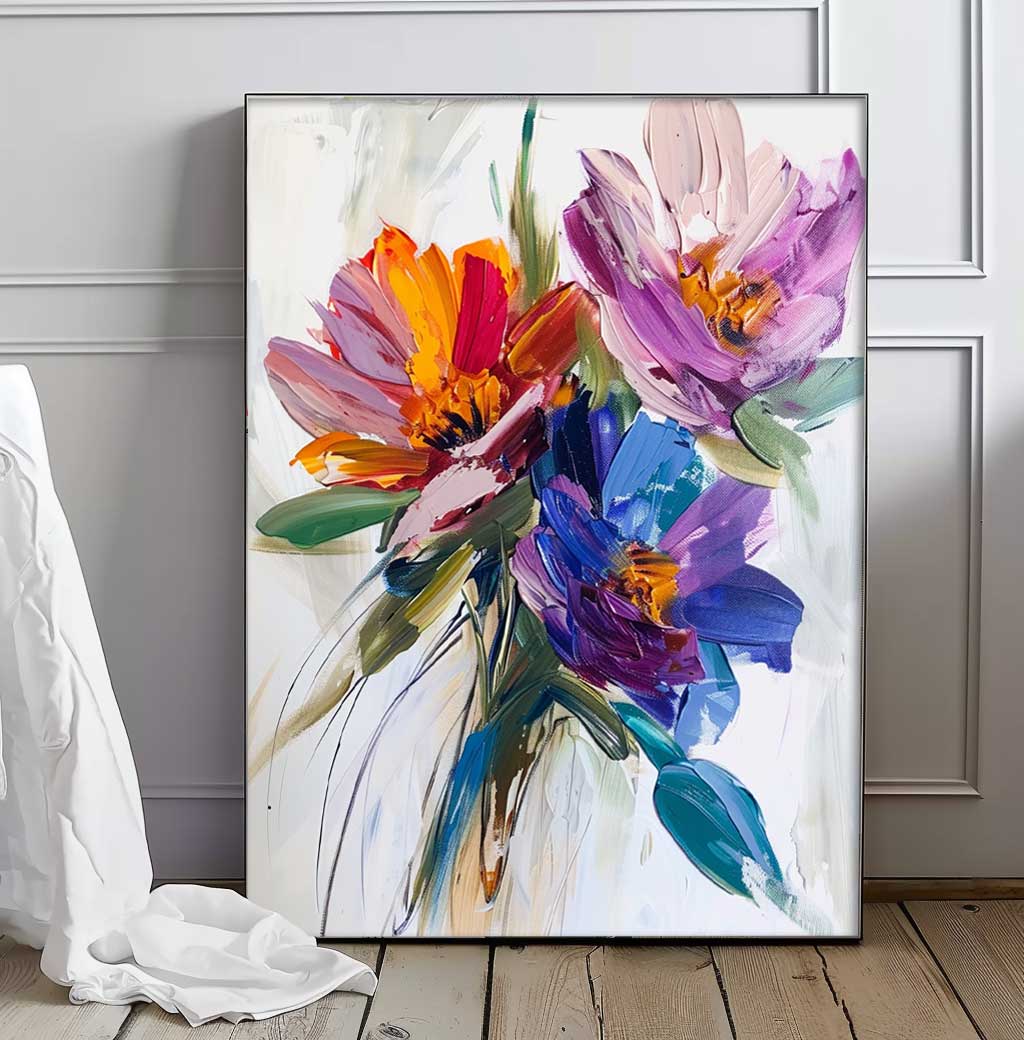Vibrant Flower Bouquet Oil Painting for Home Decoration and Wall Art