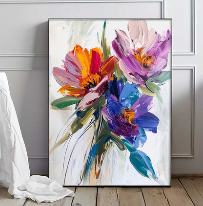 Vibrant Flower Bouquet Oil Painting for Home Decoration and Wall Art