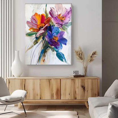 Vibrant Flower Bouquet Oil Painting for Home Decoration and Wall Art